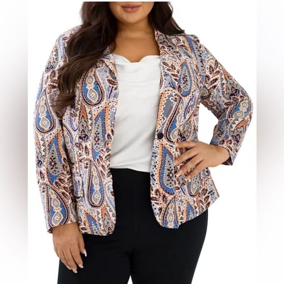 Maree Pour Toi Plus Paisley Print Blazer Bloomingdale's Size 16 NWOT - Picture 1 of 5